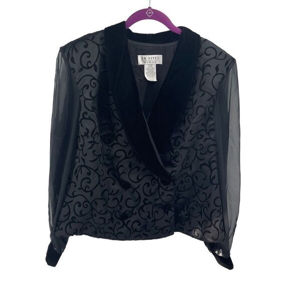 JR Nites brocade Velvet Jacket Vintage 80s 90s tuxedo Black Size 22W - Picture 1 of 10
